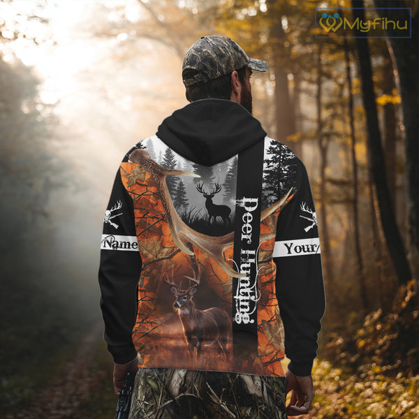 Deer Hunting Camo Custom Name 3D All Over Print Orange Black Best Hunting Clothes For Season NHT256