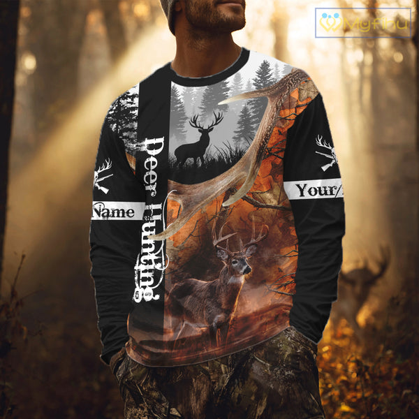 Deer Hunting Camo Custom Name 3D All Over Print Orange Black Best Hunting Clothes For Season NHT256