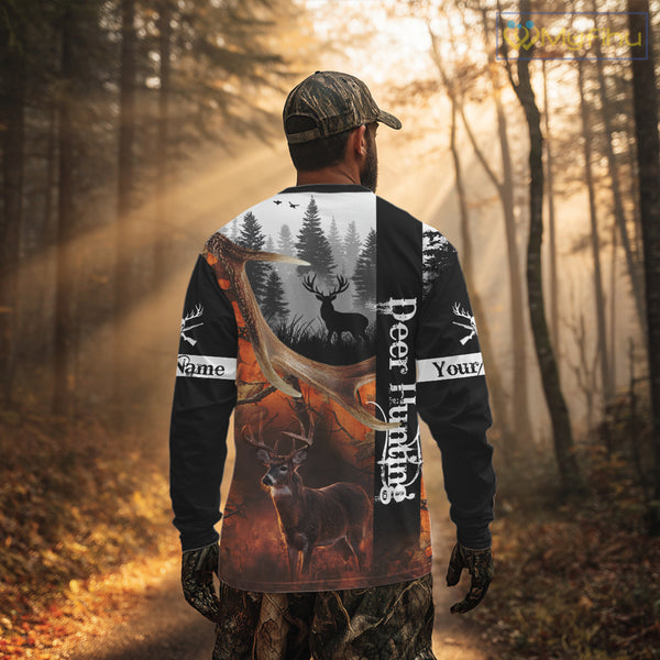 Deer Hunting Camo Custom Name 3D All Over Print Orange Black Best Hunting Clothes For Season NHT256