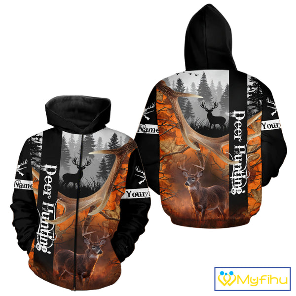 Deer Hunting Camo Custom Name 3D All Over Print Orange Black Best Hunting Clothes For Season NHT256
