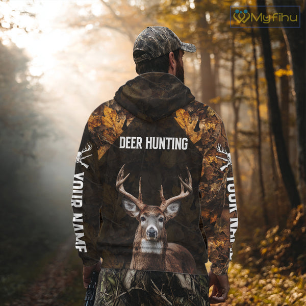 Whitetail Deer Hunting Custom Name Camo Shirt, Personalized Deer Hunting Clothing NHT257
