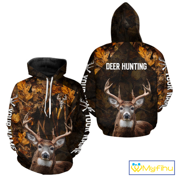Whitetail Deer Hunting Custom Name Camo Shirt, Personalized Deer Hunting Clothing NHT257