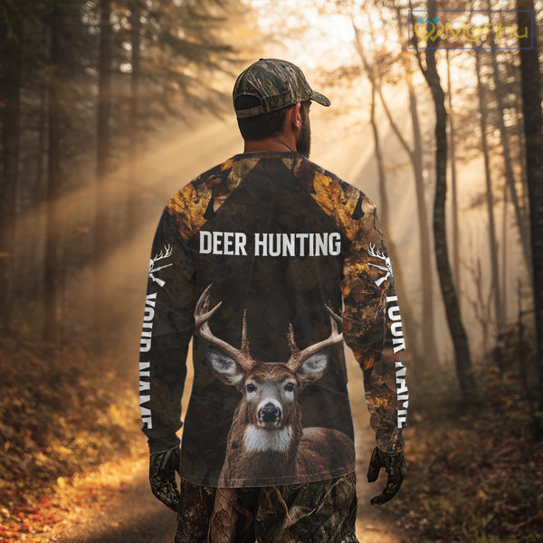 Whitetail Deer Hunting Custom Name Camo Shirt, Personalized Deer Hunting Clothing NHT257