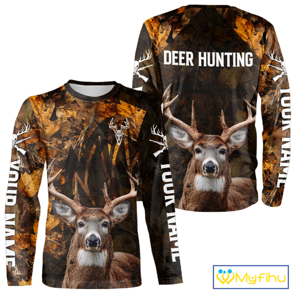 Whitetail Deer Hunting Custom Name Camo Shirt, Personalized Deer Hunting Clothing NHT257