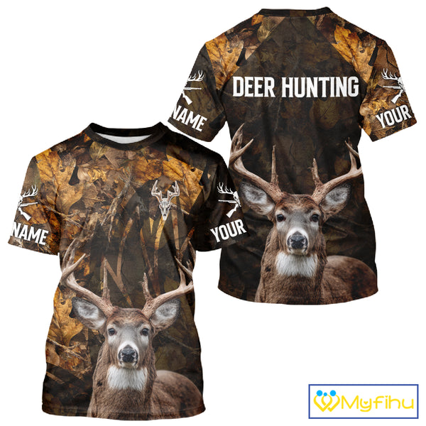 Whitetail Deer Hunting Custom Name Camo Shirt, Personalized Deer Hunting Clothing NHT257