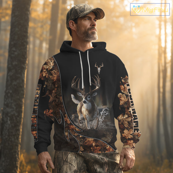 Deer Hunting Big Game Shirt 3D All Over Print, Black Camo Autumn, Custom Name Gift NHT164