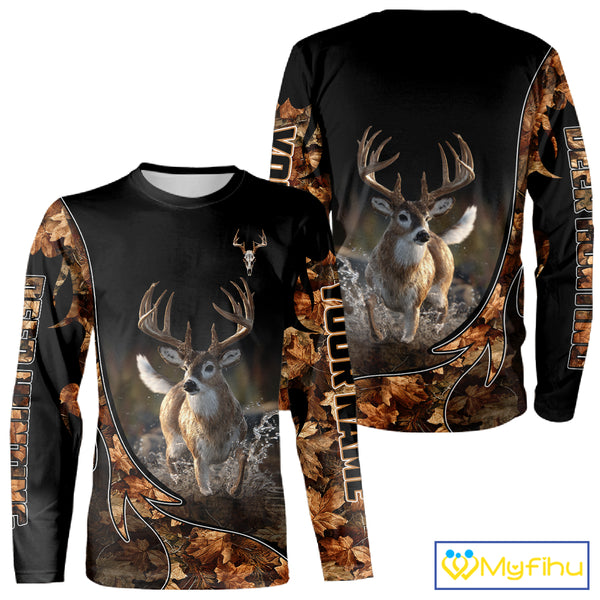 Deer Hunting Big Game Shirt 3D All Over Print, Black Camo Autumn, Custom Name Gift NHT164