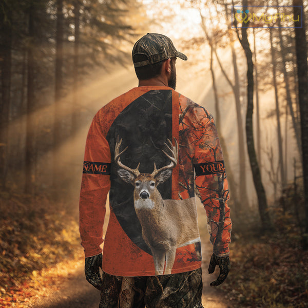 Whitetail Deer Hunting Orange Camo 3D All Over Printed Shirt, Custom Name Hunting Shirt NHT259