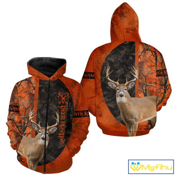 Whitetail Deer Hunting Orange Camo 3D All Over Printed Shirt, Custom Name Hunting Shirt NHT259