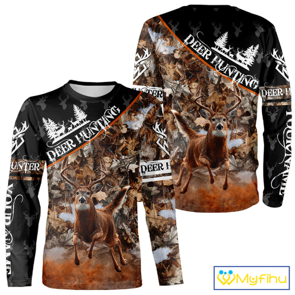 Best Whitetail Deer Hunting Shirt Black Brown Forest Camo 3D All Over Print For Deer Hunters NHT55