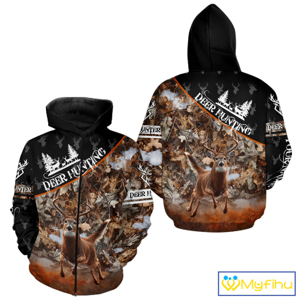 Best Whitetail Deer Hunting Shirt Black Brown Forest Camo 3D All Over Print For Deer Hunters NHT55