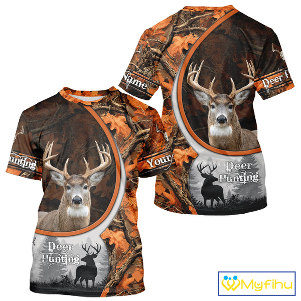 Personalized Deer Hunting 3D All Over Printed Hoodie Orange Autumn Leaves Camo, Hunting Gift NHT322