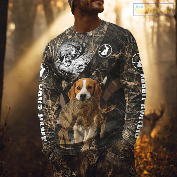 Personalized Rabbit Hunting Beagle Dog Camouflage Custom Name 3D Shirts, Rabbit Hunting Gifts NHT326