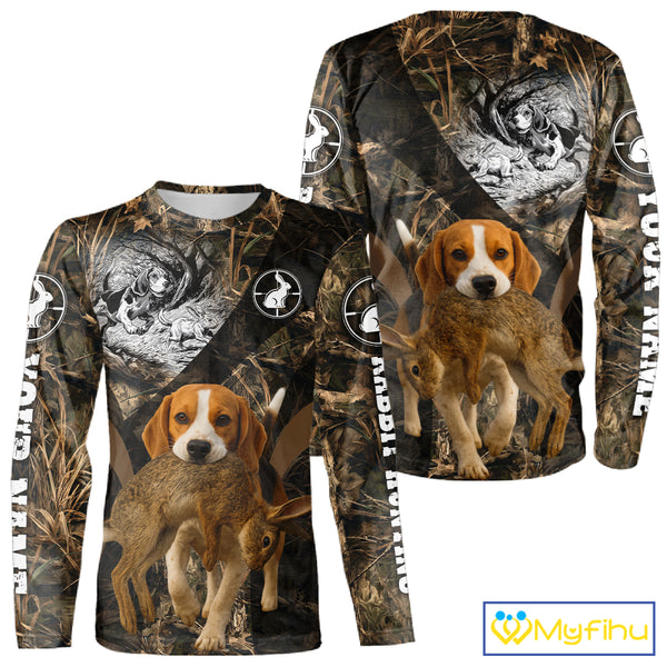 Personalized Rabbit Hunting Beagle Dog Camouflage Custom Name 3D Shirts, Rabbit Hunting Gifts NHT326