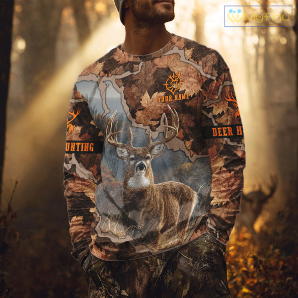 Whitetail Deer Hunting Shirt-Personalized US Flag Camouflage, Best Gifts for Deer Hunters NHT71