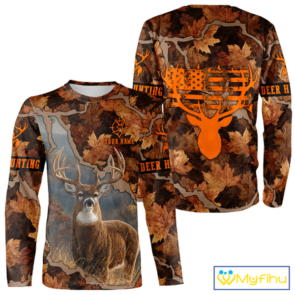 Whitetail Deer Hunting Shirt-Personalized US Flag Camouflage, Best Gifts for Deer Hunters NHT71