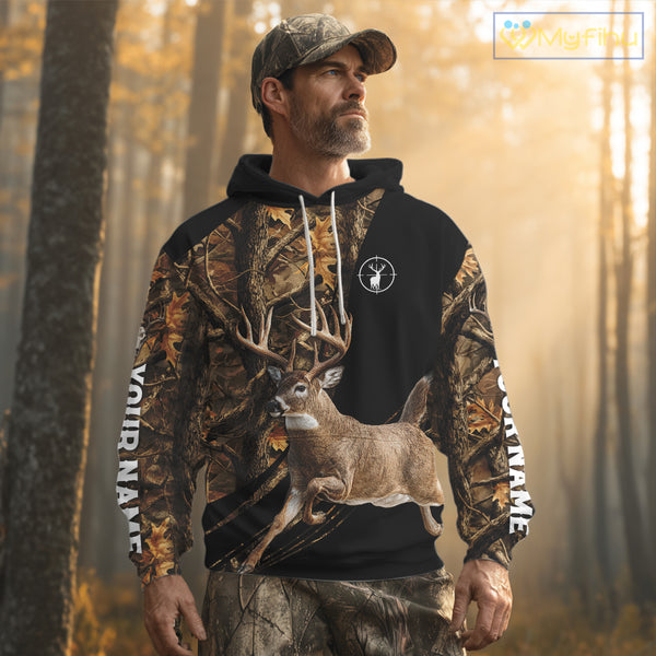 Whitetail Deer Hunting Black Brown Camo 3D All Over Print, Hunting Clothes for Deer Season NHT261