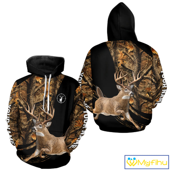 Whitetail Deer Hunting Black Brown Camo 3D All Over Print, Hunting Clothes for Deer Season NHT261