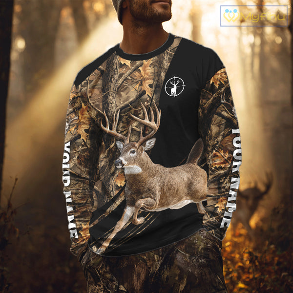 Whitetail Deer Hunting Black Brown Camo 3D All Over Print, Hunting Clothes for Deer Season NHT261