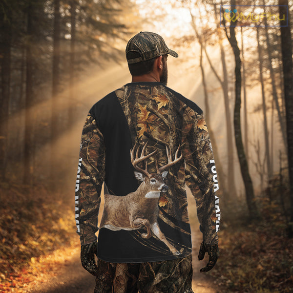 Whitetail Deer Hunting Black Brown Camo 3D All Over Print, Hunting Clothes for Deer Season NHT261