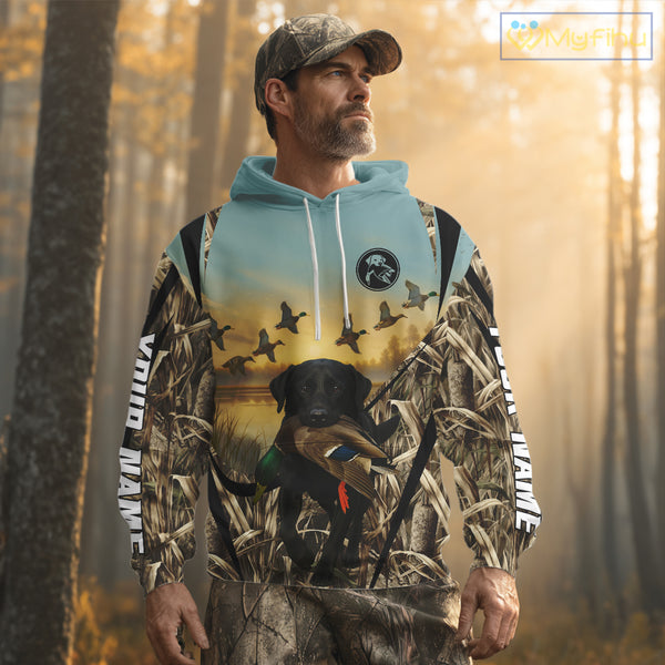 Duck Hunting Black Labrador 3D All Over Printed Camouflage Shirts, Duck Hunting Clothes NHT263