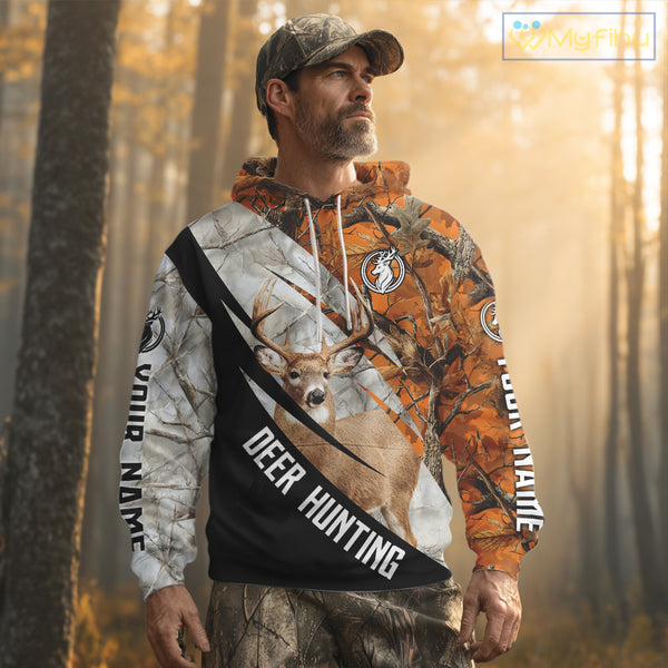 Deer Hunting Orange Camo Winter 3D All Over Printed Shirt, Hunting Clothes for Deer Season NHT268