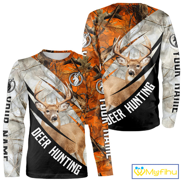 Deer Hunting Orange Camo Winter 3D All Over Printed Shirt, Hunting Clothes for Deer Season NHT268