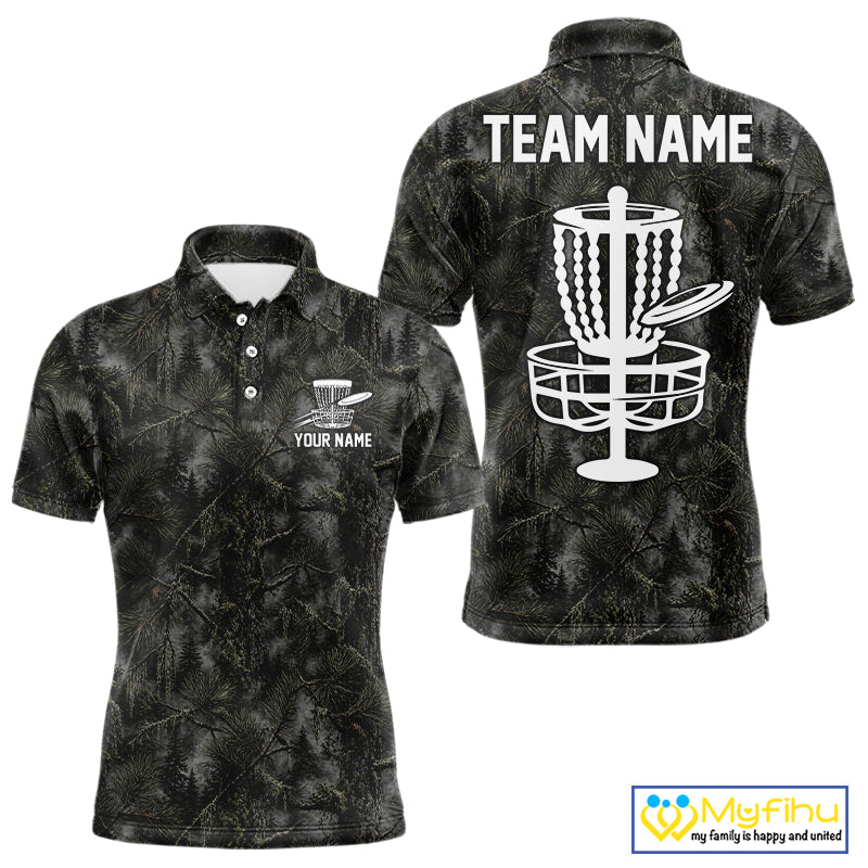 Camo Forest Disc Golf Polo Shirt Custom Name – Forest Camouflage Performance Polo Shirt NHT835