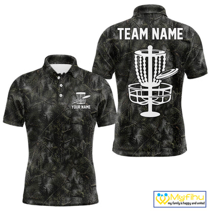 Camo Forest Disc Golf Polo Shirt Custom Name – Forest Camouflage Performance Polo Shirt NHT835