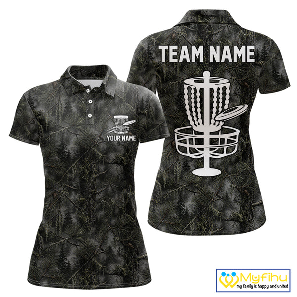 Camo Forest Disc Womens Golf Polo Shirt Custom Name – Forest Camouflage Performance Polo Shirt NHT835
