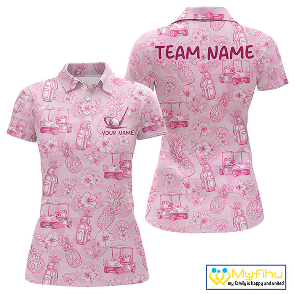 Funny Womens Golf Polo Shirt Pineapple Floral Golf Cart Pattern All Over Print Tropical Performance Top NHT842