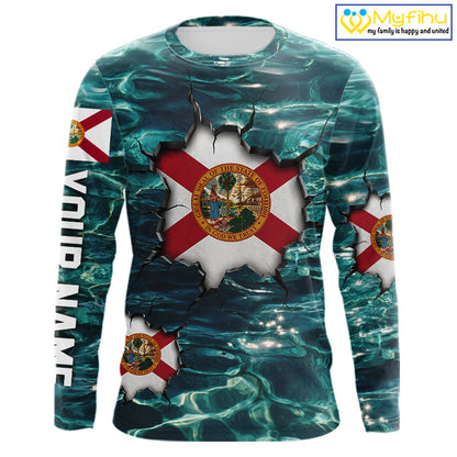 Florida Flag Fish Water Camo Custom Long Sleeve Fishing Shirts, Performance Fishing Shirts For Men NHT847