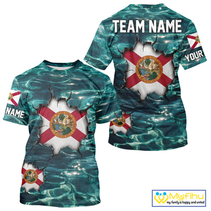 Florida Flag Fish Water Camo Custom T - Shirt Fishing Shirts, Performance Fishing Shirts For Men NHT847