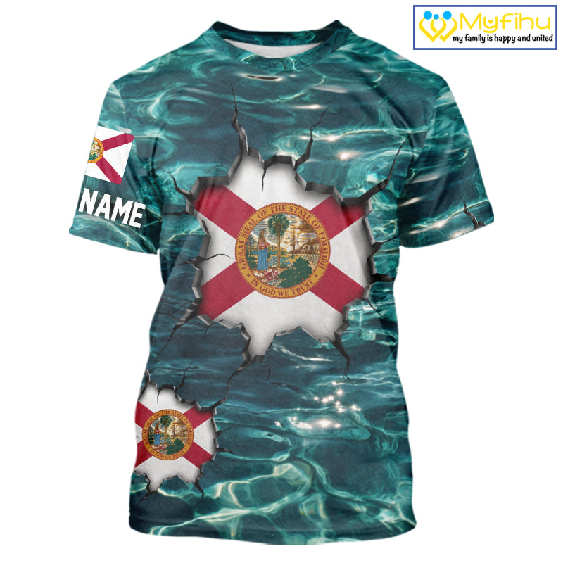 Florida Flag Fish Water Camo Custom T - Shirt Fishing Shirts, Performance Fishing Shirts For Men NHT847