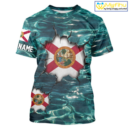Florida Flag Fish Water Camo Custom T - Shirt Fishing Shirts, Performance Fishing Shirts For Men NHT847