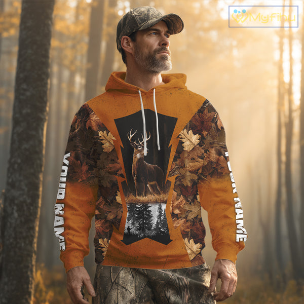 Whitetail Deer Hunting Orange Camo Autumn - Personalized All Over Print Deer Hunting Clothes NHT179