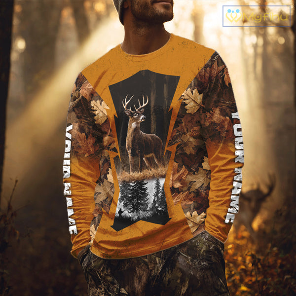 Whitetail Deer Hunting Orange Camo Autumn - Personalized All Over Print Deer Hunting Clothes NHT179