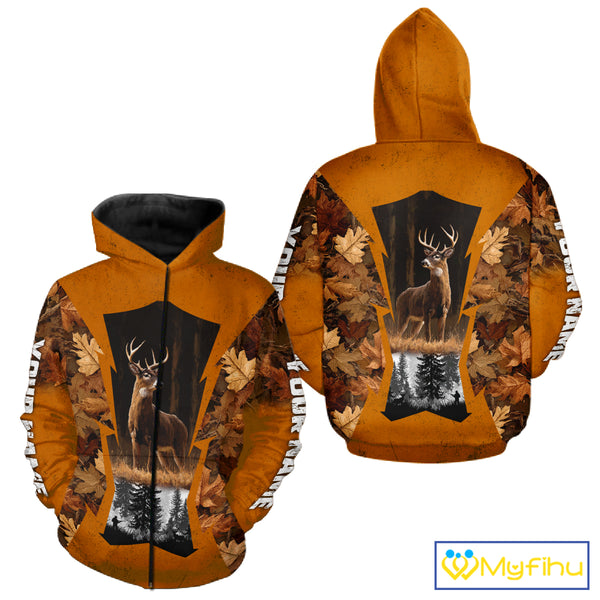 Whitetail Deer Hunting Orange Camo Autumn - Personalized All Over Print Deer Hunting Clothes NHT179