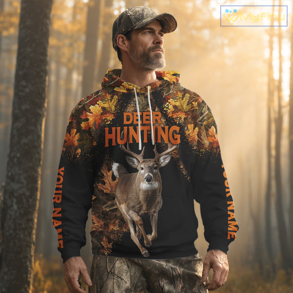 Deer Hunting Black With Camo Autumn - Personalized All Over Print Deer Hunting Clothes NHT182
