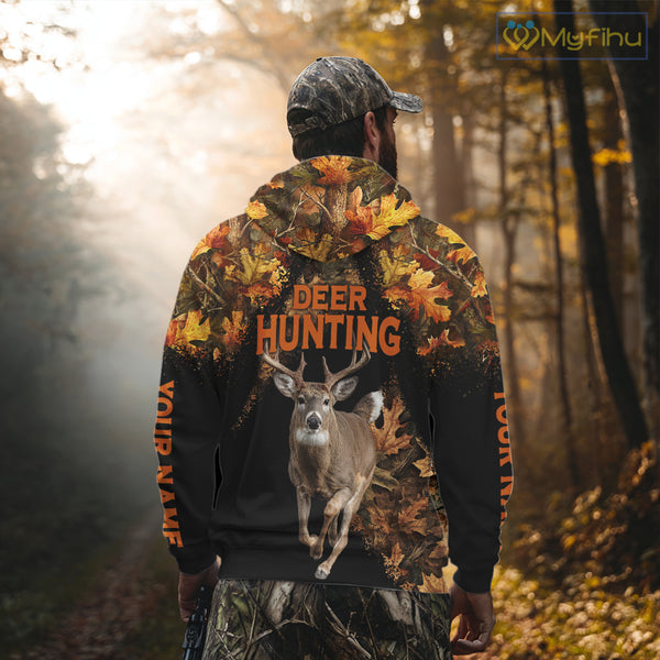 Deer Hunting Black With Camo Autumn - Personalized All Over Print Deer Hunting Clothes NHT182