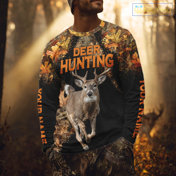 Deer Hunting Black With Camo Autumn - Personalized All Over Print Deer Hunting Clothes NHT182