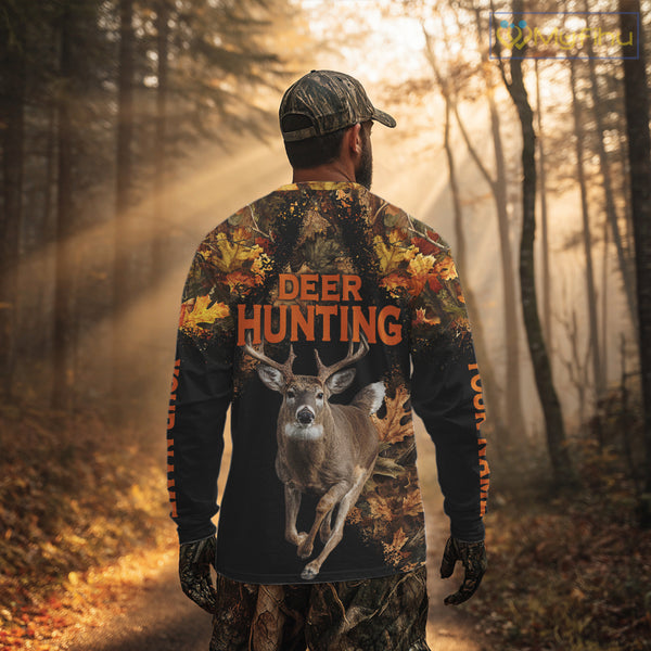 Deer Hunting Black With Camo Autumn - Personalized All Over Print Deer Hunting Clothes NHT182