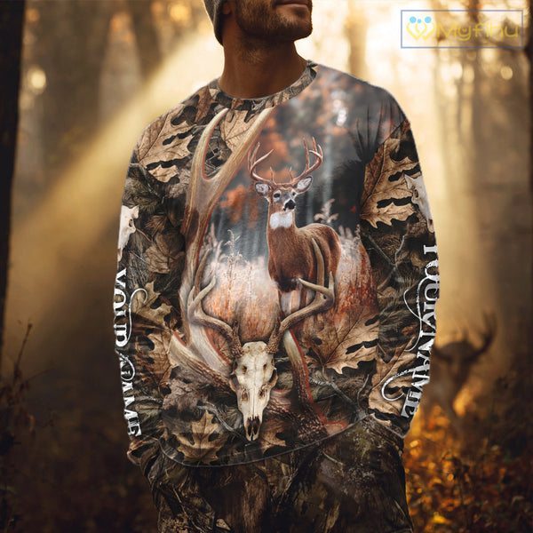 Deer Skull Reaper Hunting Camouflage Hunting Clothes Customize 3D All Over Printed Shirts NHT185