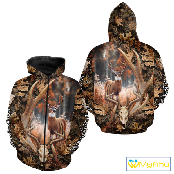 Deer Skull Reaper Hunting Camouflage Hunting Clothes Customize 3D All Over Printed Shirts NHT185