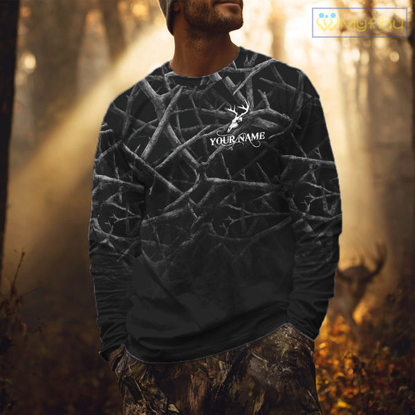 Best Deer Hunting Shirt Black Camo Customize Name 3D All Over Printed Shirts, Hunting Gift NHT82