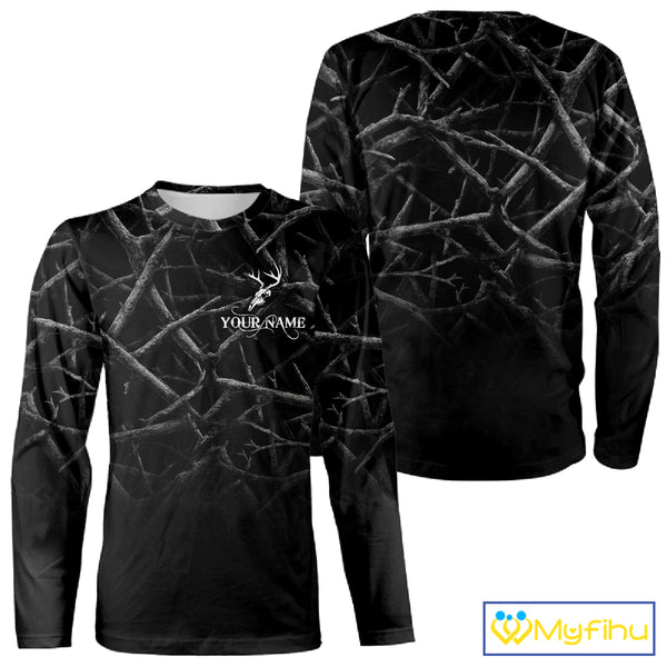 Best Deer Hunting Shirt Black Camo Customize Name 3D All Over Printed Shirts, Hunting Gift NHT82