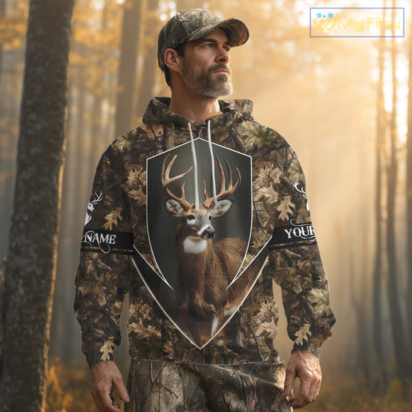Deer Hunting Full Forest Camo 3D Printing Custom Name Shirts, Whitetail Deer Hunting Shirts NHT189