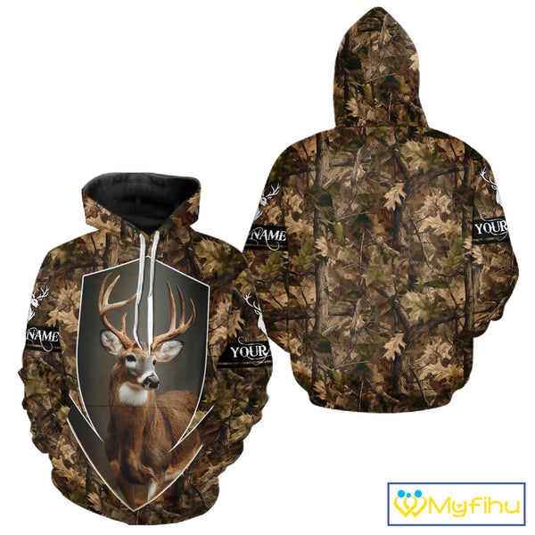 Deer Hunting Full Forest Camo 3D Printing Custom Name Shirts, Whitetail Deer Hunting Shirts NHT189