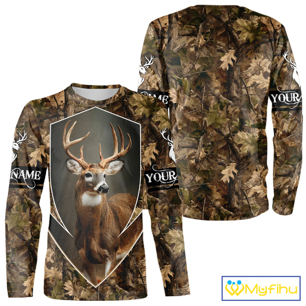Deer Hunting Full Forest Camo 3D Printing Custom Name Shirts, Whitetail Deer Hunting Shirts NHT189