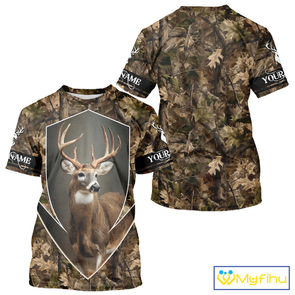 Deer Hunting Full Forest Camo 3D Printing Custom Name Shirts, Whitetail Deer Hunting Shirts NHT189